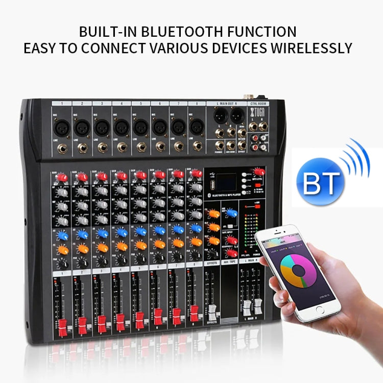 XTUGA CT80X 8-Channels Audio Mixer DJ Mixing Console with 48V Power Supply(UK Plug) - free shipping - PMC TechLife - Order now!