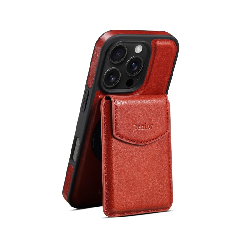 For iPhone 16 Pro Max Denior D22 Genuine Leather MagSafe Holder Detachable Card Slot Phone Case(Brown) - iPhone 16 Pro Max Cases by Denior | Online Shopping South Africa | PMC Jewellery | Buy Now Pay Later Mobicred