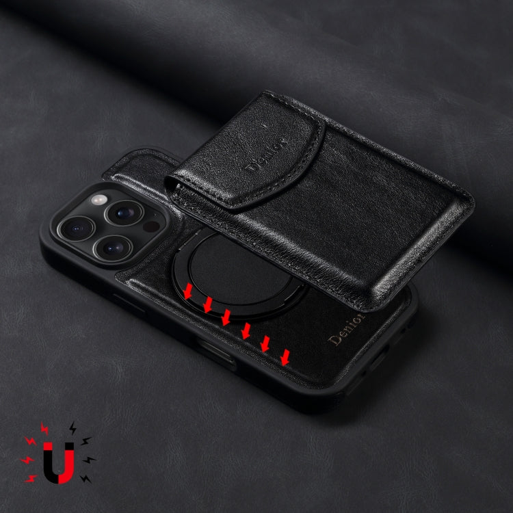 For iPhone 16 Pro Max Denior D22 Genuine Leather MagSafe Holder Detachable Card Slot Phone Case(Black) - iPhone 16 Pro Max Cases by Denior | Online Shopping South Africa | PMC Jewellery | Buy Now Pay Later Mobicred