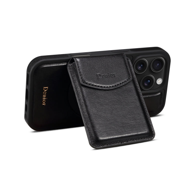 For iPhone 16 Pro Denior D22 Genuine Leather MagSafe Holder Detachable Card Slot Phone Case(Black) - iPhone 16 Pro Cases by Denior | Online Shopping South Africa | PMC Jewellery | Buy Now Pay Later Mobicred