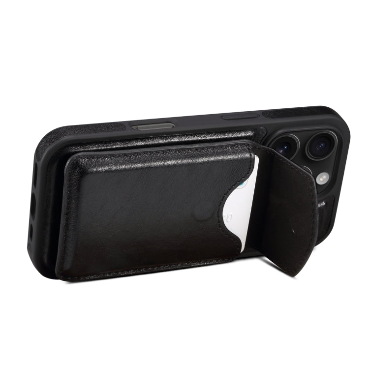 For iPhone 16 Pro Denior D22 Genuine Leather MagSafe Holder Detachable Card Slot Phone Case(Black) - iPhone 16 Pro Cases by Denior | Online Shopping South Africa | PMC Jewellery | Buy Now Pay Later Mobicred