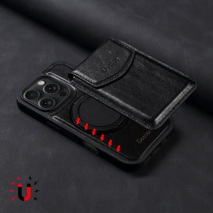 For iPhone 16 Pro Denior D22 Genuine Leather MagSafe Holder Detachable Card Slot Phone Case(Black) - iPhone 16 Pro Cases by Denior | Online Shopping South Africa | PMC Jewellery | Buy Now Pay Later Mobicred