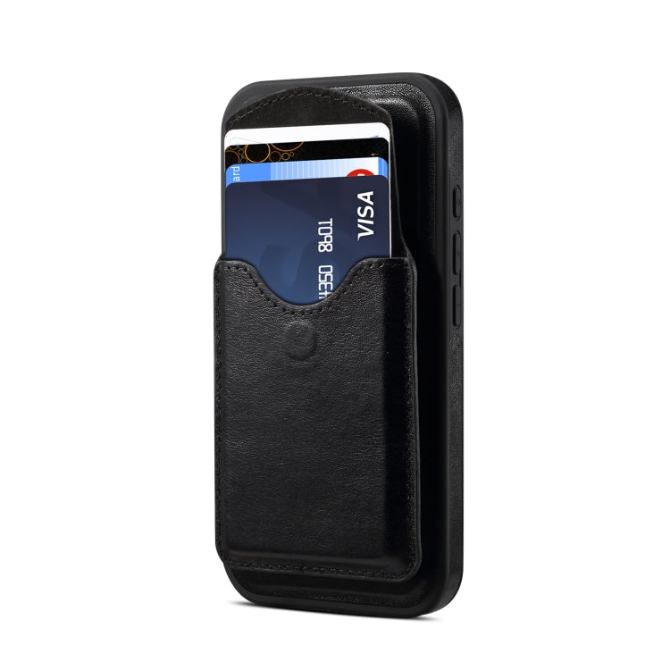 For iPhone 16 Denior D22 Genuine Leather MagSafe Holder Detachable Card Slot Phone Case(Black) - iPhone 16 Cases by Denior | Online Shopping South Africa | PMC Jewellery | Buy Now Pay Later Mobicred