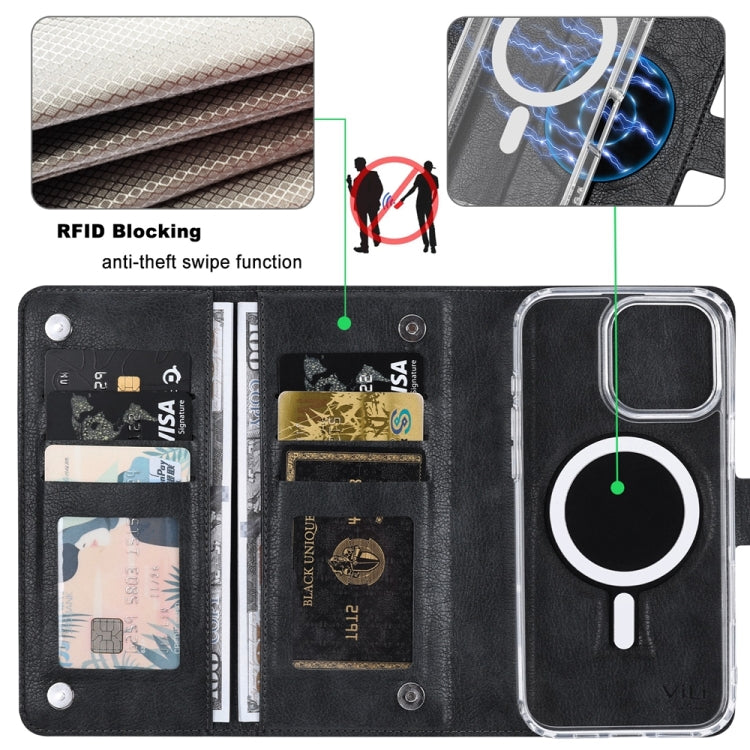 For iPhone 16 Pro Max ViLi GVS-C Series MagSafe Magnetic RFID Leather Flip Phone Case(Black) - iPhone 16 Pro Max Cases by ViLi | Online Shopping South Africa | PMC Jewellery | Buy Now Pay Later Mobicred