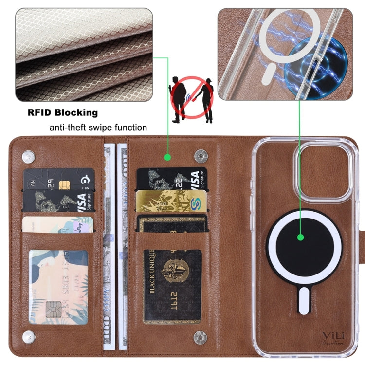 For iPhone 16 Pro ViLi GVS-C Series MagSafe Magnetic RFID Leather Flip Phone Case(Brown) - free shipping - PMC Jewellery - Order now!