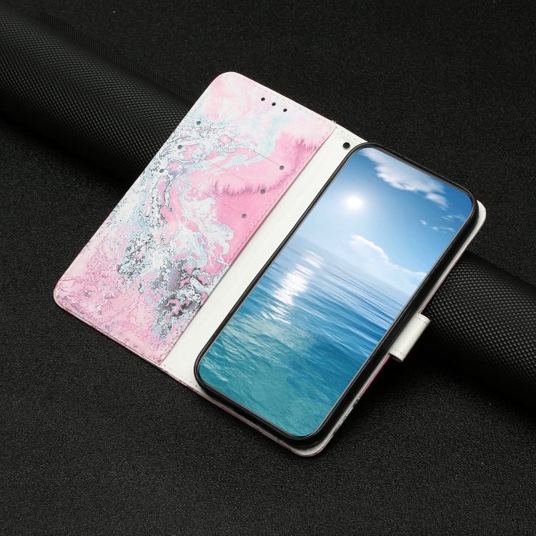 For Samsung Galaxy S25 5G Colored Drawing Marble Pattern Leather Phone Case(Pink Seawater) - Galaxy S25 5G Cases by PMC Jewellery | Online Shopping South Africa | PMC Jewellery | Buy Now Pay Later Mobicred