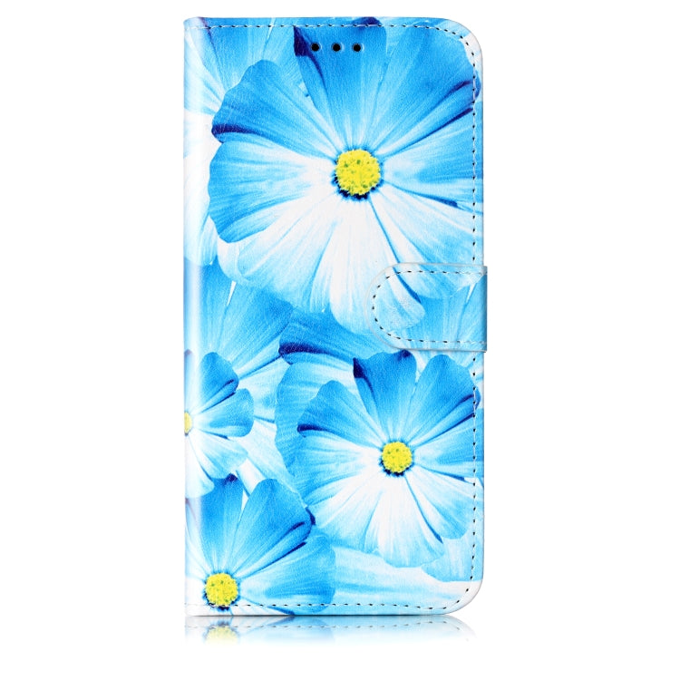 For Samsung Galaxy S25+ 5G Colored Drawing Marble Pattern Leather Phone Case(Blue Flower) - Galaxy S25+ 5G Cases by PMC Jewellery | Online Shopping South Africa | PMC Jewellery | Buy Now Pay Later Mobicred