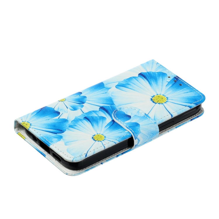 For Samsung Galaxy S25+ 5G Colored Drawing Marble Pattern Leather Phone Case(Blue Flower) - Galaxy S25+ 5G Cases by PMC Jewellery | Online Shopping South Africa | PMC Jewellery | Buy Now Pay Later Mobicred