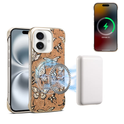 For iPhone 16 Denior A18 WoodenPaint MagSafe Phone Case(Butterflies) - iPhone 16 Cases by Denior | Online Shopping South Africa | PMC Jewellery | Buy Now Pay Later Mobicred