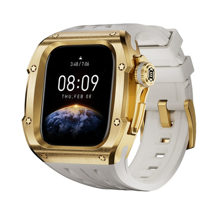 For Apple Watch Series 10 46mm RedPepper Armor Metal Case Integrated Silicone Watch Band(Gold White) - Watch Cases by RedPepper | Online Shopping South Africa | PMC Jewellery | Buy Now Pay Later Mobicred