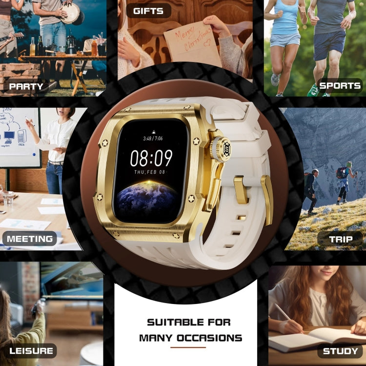 For Apple Watch Series 10 46mm RedPepper Armor Metal Case Integrated Silicone Watch Band(Gold White) - Watch Cases by RedPepper | Online Shopping South Africa | PMC Jewellery | Buy Now Pay Later Mobicred