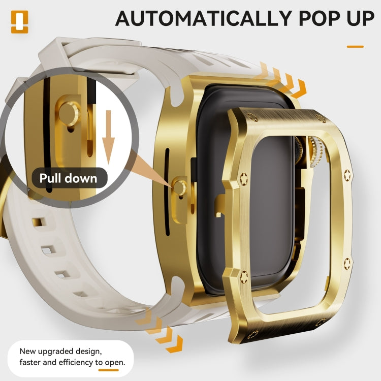 For Apple Watch Series 10 46mm RedPepper Armor Metal Case Integrated Silicone Watch Band(Gold White) - Watch Cases by RedPepper | Online Shopping South Africa | PMC Jewellery | Buy Now Pay Later Mobicred