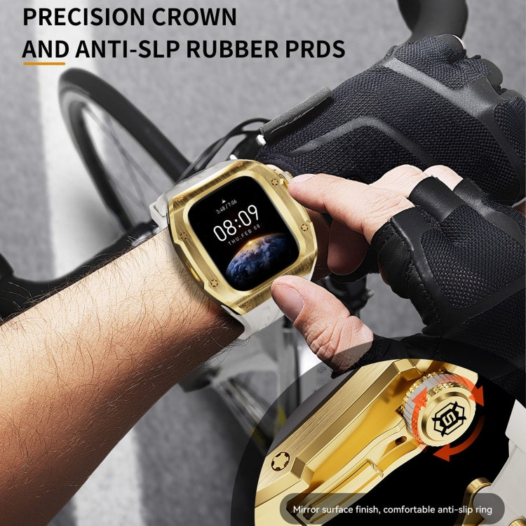 For Apple Watch Series 10 46mm RedPepper Armor Metal Case Integrated Silicone Watch Band(Gold White) - Watch Cases by RedPepper | Online Shopping South Africa | PMC Jewellery | Buy Now Pay Later Mobicred