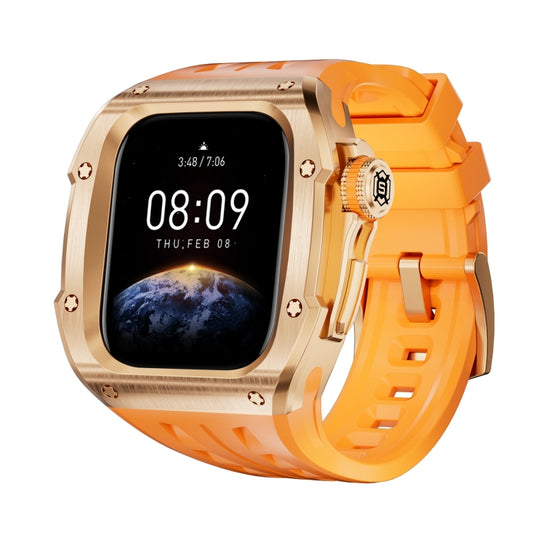 For Apple Watch Series 10 46mm RedPepper Armor Metal Case Integrated Silicone Watch Band(Rose Gold Orange) - Watch Cases by RedPepper | Online Shopping South Africa | PMC Jewellery | Buy Now Pay Later Mobicred