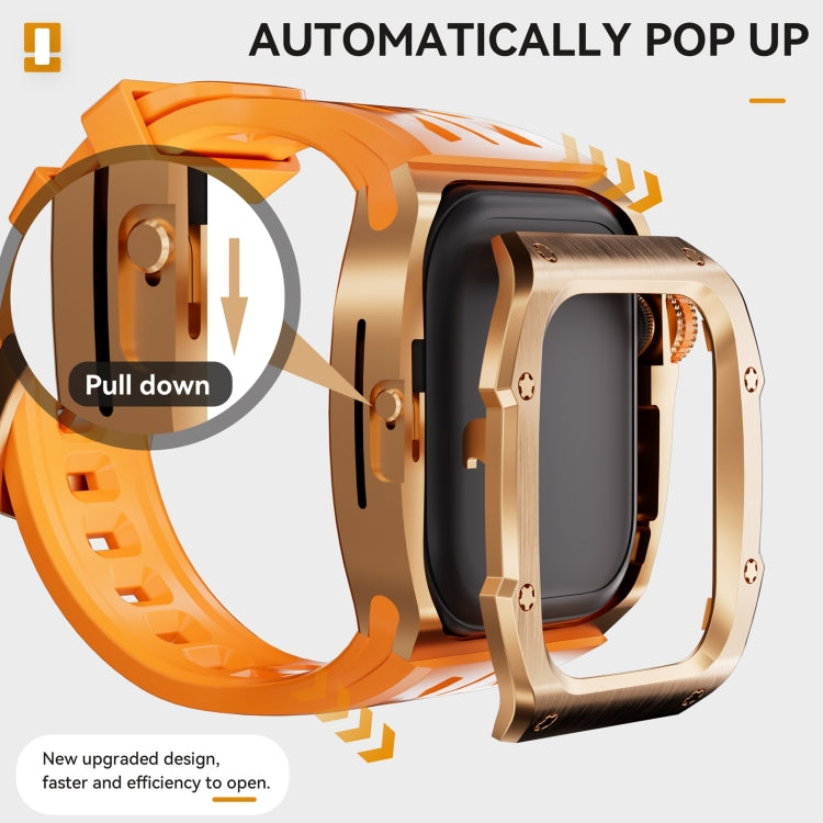 For Apple Watch Series 10 46mm RedPepper Armor Metal Case Integrated Silicone Watch Band(Rose Gold Orange) - Watch Cases by RedPepper | Online Shopping South Africa | PMC Jewellery | Buy Now Pay Later Mobicred