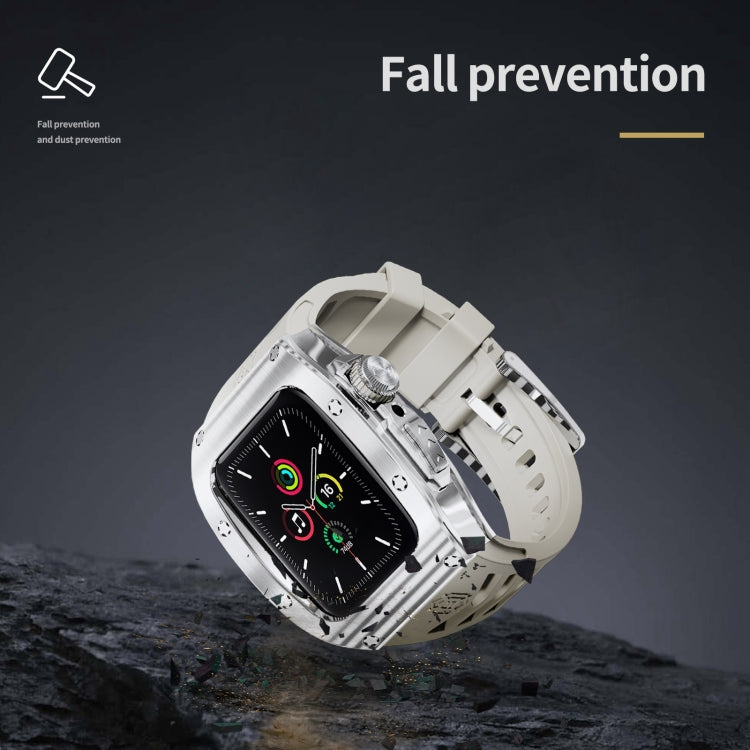 For Apple Watch 44mm / 45mm RedPepper Armor Metal Case Integrated Silicone Watch Band(Sliver White) - Watch Cases by RedPepper | Online Shopping South Africa | PMC Jewellery | Buy Now Pay Later Mobicred