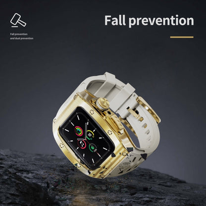 For Apple Watch 44mm / 45mm RedPepper Armor Metal Case Integrated Silicone Watch Band(Gold White) - Watch Cases by RedPepper | Online Shopping South Africa | PMC Jewellery | Buy Now Pay Later Mobicred