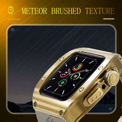 For Apple Watch 44mm / 45mm RedPepper Armor Metal Case Integrated Silicone Watch Band(Gold White) - Watch Cases by RedPepper | Online Shopping South Africa | PMC Jewellery | Buy Now Pay Later Mobicred