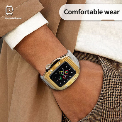 For Apple Watch 44mm / 45mm RedPepper Armor Metal Case Integrated Silicone Watch Band(Gold White) - Watch Cases by RedPepper | Online Shopping South Africa | PMC Jewellery | Buy Now Pay Later Mobicred