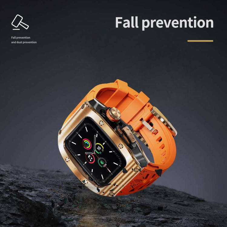 For Apple Watch 44mm / 45mm RedPepper Armor Metal Case Integrated Silicone Watch Band(Rose Gold Orange) - Watch Cases by RedPepper | Online Shopping South Africa | PMC Jewellery | Buy Now Pay Later Mobicred