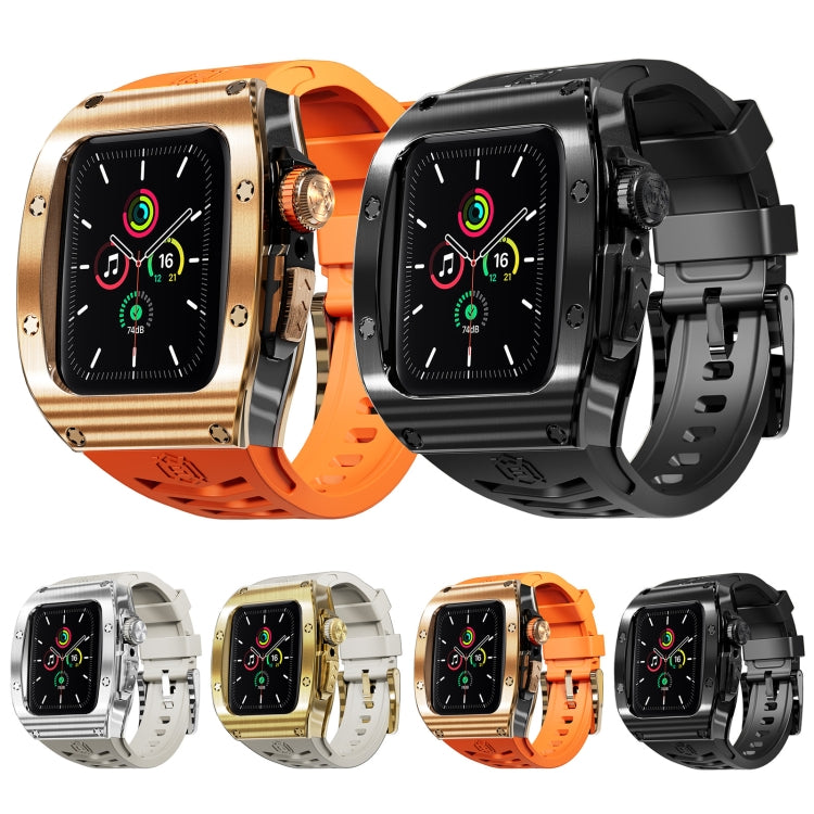 For Apple Watch 44mm / 45mm RedPepper Armor Metal Case Integrated Silicone Watch Band(Gold White) - Watch Cases by RedPepper | Online Shopping South Africa | PMC Jewellery | Buy Now Pay Later Mobicred