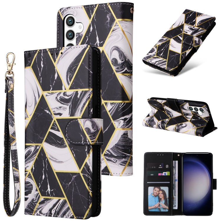 For Samsung Galaxy S25 5G Marble Bronzing Stitching Leather Phone Case(Black) - Galaxy S25 5G Cases by PMC Jewellery | Online Shopping South Africa | PMC Jewellery | Buy Now Pay Later Mobicred