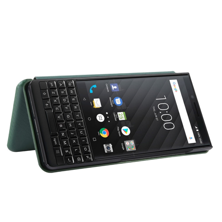 For BlackBerry KEY2 Carbon Fiber Texture Horizontal Flip TPU + PC + PU Leather Case with Card Slot(Green) - BlackBerry by PMC Jewellery | Online Shopping South Africa | PMC Jewellery