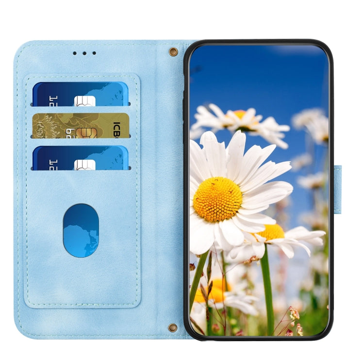 For iPhone 16e Floral Pattern Leather Phone Case with Lanyard(Light Blue) - iPhone 16e Cases by PMC TechLife | Online Shopping South Africa | PMC TechLife | Buy Now Pay Later Mobicred