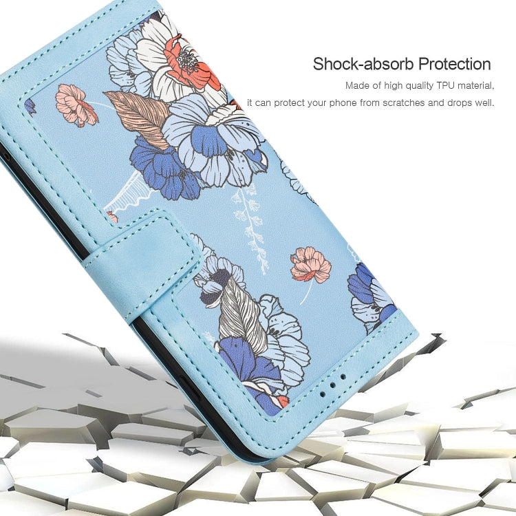 For iPhone 16e Floral Pattern Leather Phone Case with Lanyard(Light Blue) - iPhone 16e Cases by PMC TechLife | Online Shopping South Africa | PMC TechLife | Buy Now Pay Later Mobicred