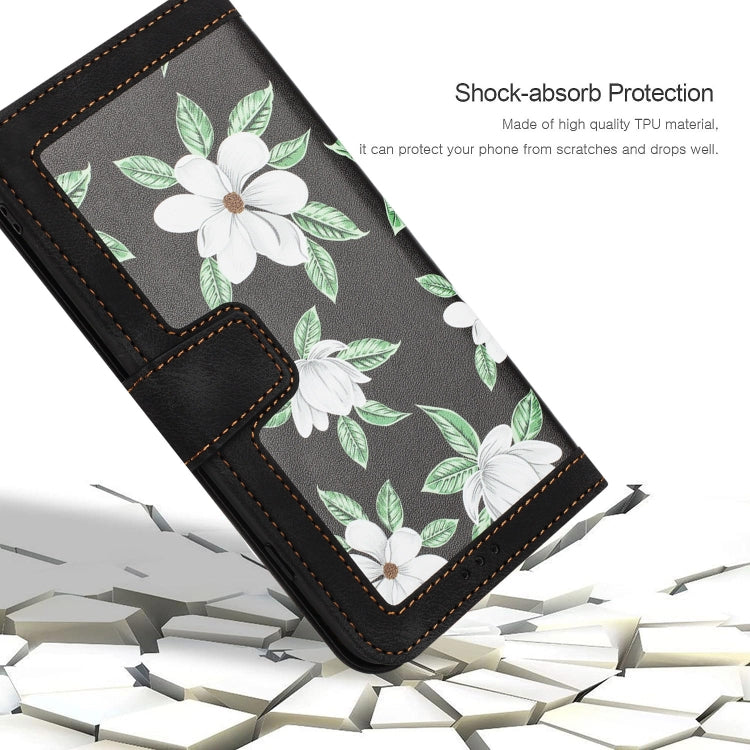 For iPhone 16e Floral Pattern Leather Phone Case with Lanyard(Black) - iPhone 16e Cases by PMC TechLife | Online Shopping South Africa | PMC TechLife | Buy Now Pay Later Mobicred