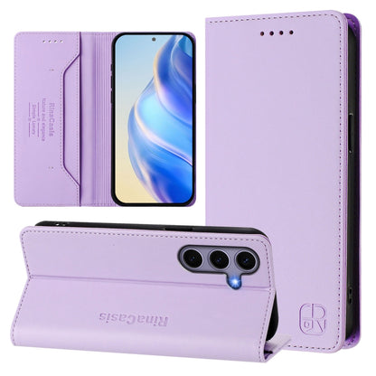 For Samsung Galaxy S24 / S25 5G RC01 Dual-Folded Magnetic Suction RFID Leather Phone Case(Light Purple) - Galaxy S25 5G Cases by PMC Jewellery | Online Shopping South Africa | PMC Jewellery | Buy Now Pay Later Mobicred