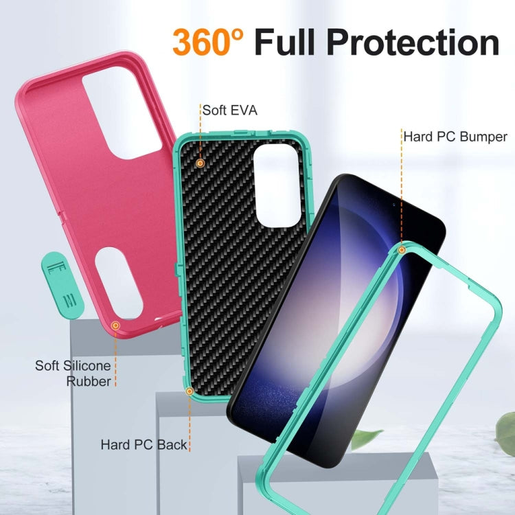 For Samsung Galaxy S24 / S25 5G Rugged PC Hybrid Silicone Phone Case with Holder(Rose Red+Light Green) - Galaxy S25 5G Cases by PMC Jewellery | Online Shopping South Africa | PMC Jewellery | Buy Now Pay Later Mobicred