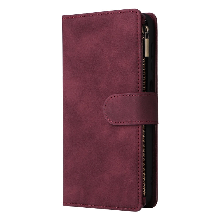 For Samsung Galaxy S25+ 5G Multifunctional Frosted Zipper Wallet Leather Phone Case(Wine Red) - Galaxy S25+ 5G Cases by PMC Jewellery | Online Shopping South Africa | PMC Jewellery | Buy Now Pay Later Mobicred