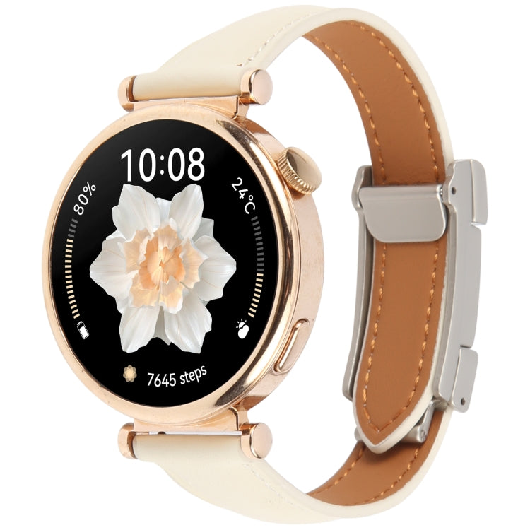 20mm Universal Slim Magnetic Buckle Genuine Leather Watch Band(Plain Weave Beige) - free shipping - PMc TechLife - Order now!