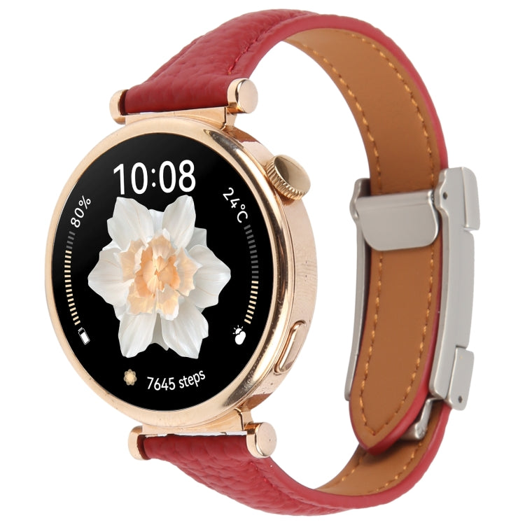 22mm Universal Slim Magnetic Buckle Genuine Leather Watch Band(Red) - free shipping - PMc TechLife - Order now!