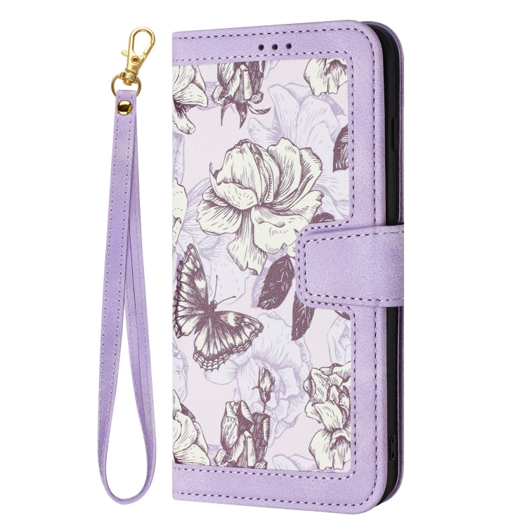 For Samsung Galaxy S25 Ultra 5G Floral Pattern Leather Phone Case with Lanyard(Light Purple) - Galaxy S25 Ultra 5G Cases by PMC Jewellery | Online Shopping South Africa | PMC Jewellery | Buy Now Pay Later Mobicred