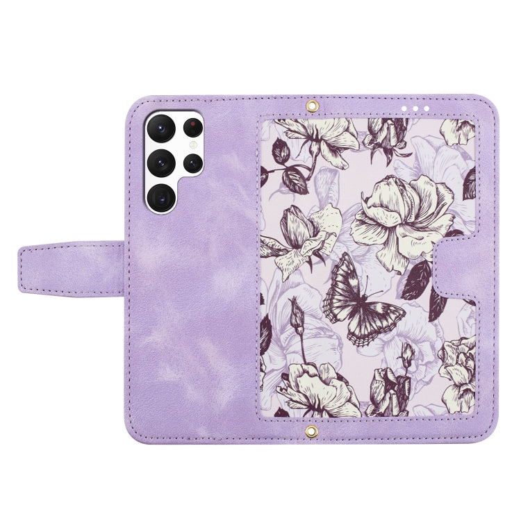 For Samsung Galaxy S25 Ultra 5G Floral Pattern Leather Phone Case with Lanyard(Light Purple) - Galaxy S25 Ultra 5G Cases by PMC Jewellery | Online Shopping South Africa | PMC Jewellery | Buy Now Pay Later Mobicred