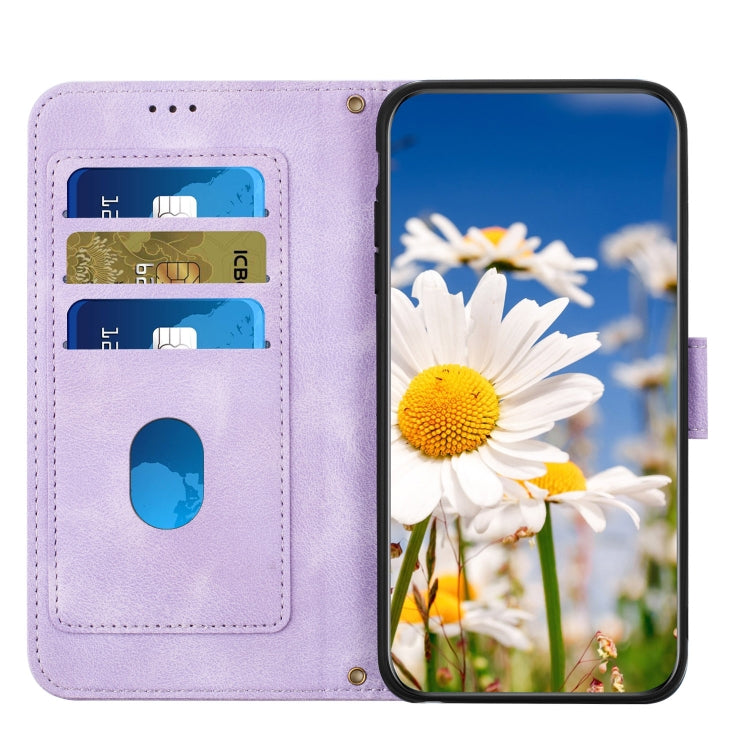 For Samsung Galaxy S25 Ultra 5G Floral Pattern Leather Phone Case with Lanyard(Light Purple) - Galaxy S25 Ultra 5G Cases by PMC Jewellery | Online Shopping South Africa | PMC Jewellery | Buy Now Pay Later Mobicred