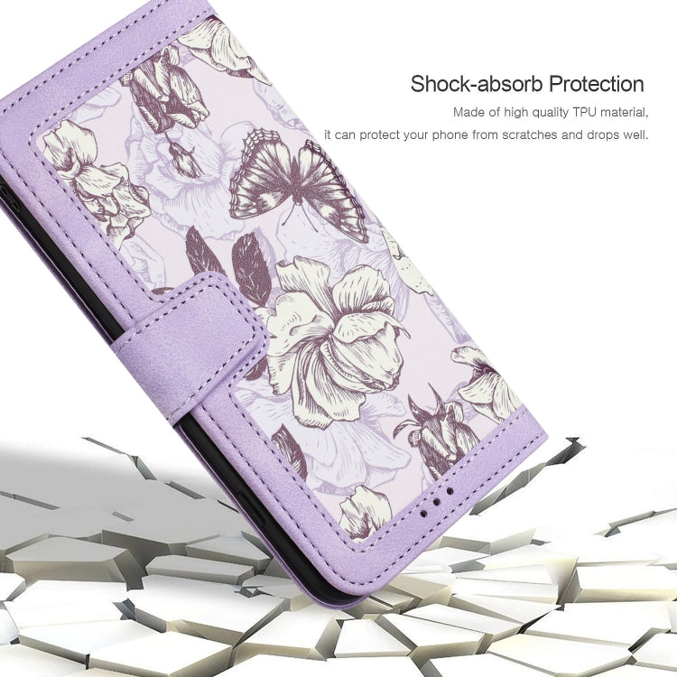 For Samsung Galaxy S25 Ultra 5G Floral Pattern Leather Phone Case with Lanyard(Light Purple) - Galaxy S25 Ultra 5G Cases by PMC Jewellery | Online Shopping South Africa | PMC Jewellery | Buy Now Pay Later Mobicred