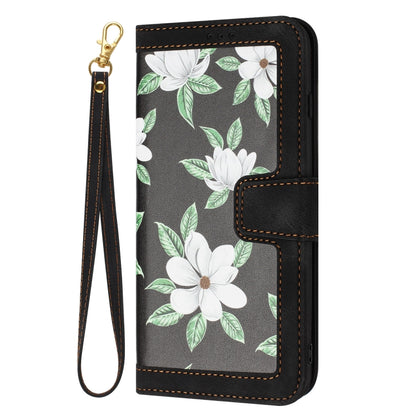 For Samsung Galaxy S25 Ultra 5G Floral Pattern Leather Phone Case with Lanyard(Black) - Galaxy S25 Ultra 5G Cases by PMC Jewellery | Online Shopping South Africa | PMC Jewellery | Buy Now Pay Later Mobicred