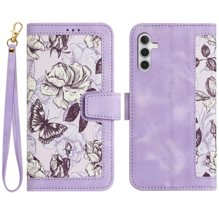 For Samsung Galaxy S25+ 5G Floral Pattern Leather Phone Case with Lanyard(Light Purple) - Galaxy S25+ 5G Cases by PMC Jewellery | Online Shopping South Africa | PMC Jewellery | Buy Now Pay Later Mobicred