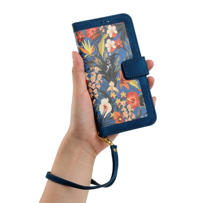 For Samsung Galaxy S25+ 5G Floral Pattern Leather Phone Case with Lanyard(Dark Blue) - Galaxy S25+ 5G Cases by PMC Jewellery | Online Shopping South Africa | PMC Jewellery | Buy Now Pay Later Mobicred