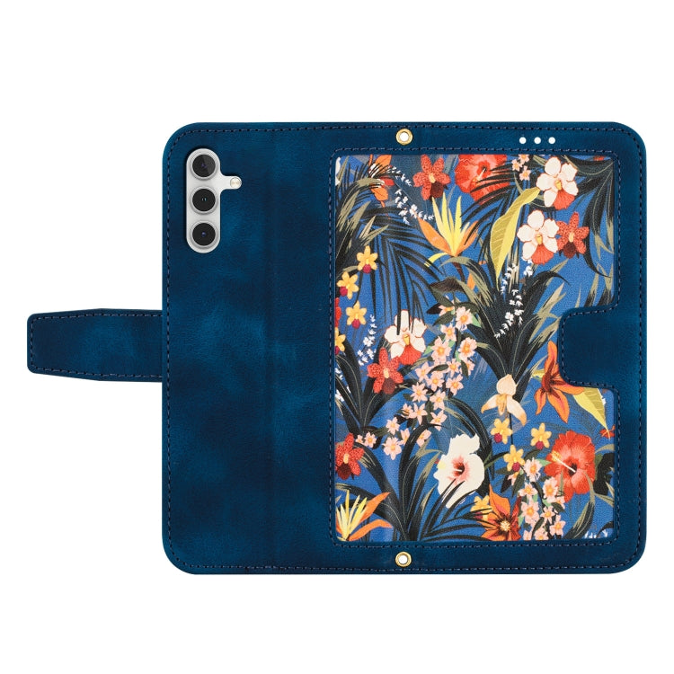 For Samsung Galaxy S25 5G Floral Pattern Leather Phone Case with Lanyard(Dark Blue) - Galaxy S25 5G Cases by PMC Jewellery | Online Shopping South Africa | PMC Jewellery | Buy Now Pay Later Mobicred