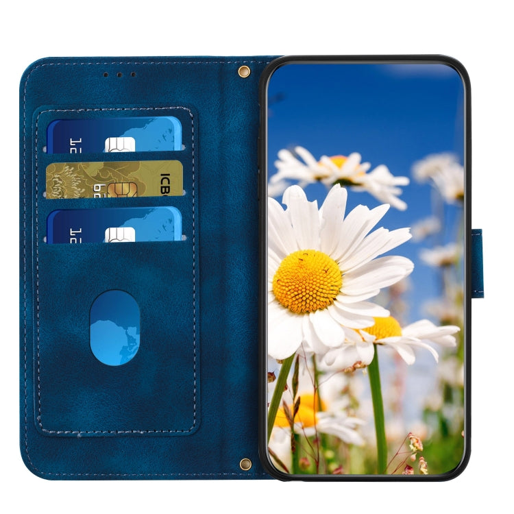 For Samsung Galaxy S25 5G Floral Pattern Leather Phone Case with Lanyard(Dark Blue) - Galaxy S25 5G Cases by PMC Jewellery | Online Shopping South Africa | PMC Jewellery | Buy Now Pay Later Mobicred
