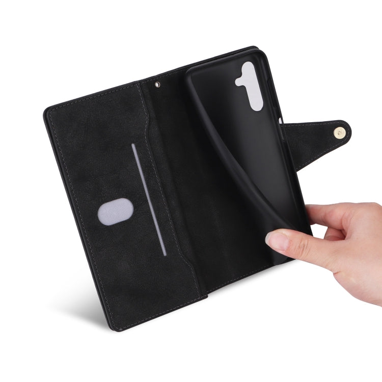 For Samsung Galaxy S25 5G Rivet Buckle 9 Cards Three Fold Leather Phone Case(Black) - Galaxy S25 5G Cases by PMC Jewellery | Online Shopping South Africa | PMC Jewellery | Buy Now Pay Later Mobicred