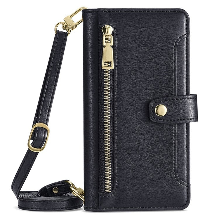 For Fujitsu Arrows We2 Sheep Texture Cross-body Zipper Wallet Leather Phone Case(Black) - More Brand by PMC TechLife | Online Shopping South Africa | PMC TechLife | Buy Now Pay Later Mobicred