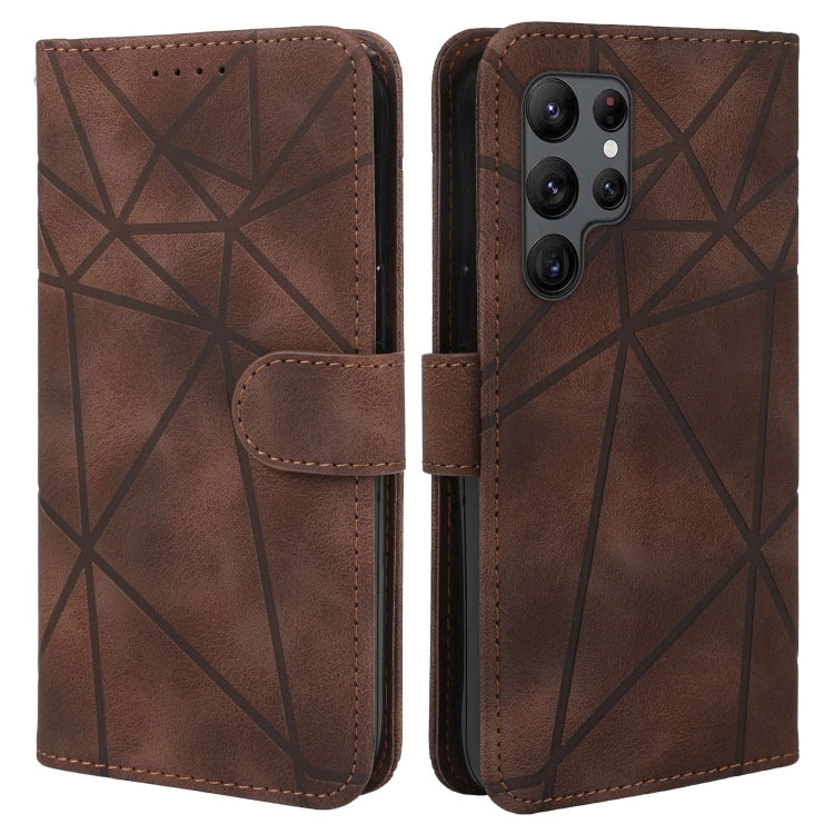 For Samsung Galaxy S25 Ultra 5G Skin Feel Geometric Lines Leather Phone Case(Brown) - Galaxy S25 Ultra 5G Cases by PMC Jewellery | Online Shopping South Africa | PMC Jewellery | Buy Now Pay Later Mobicred