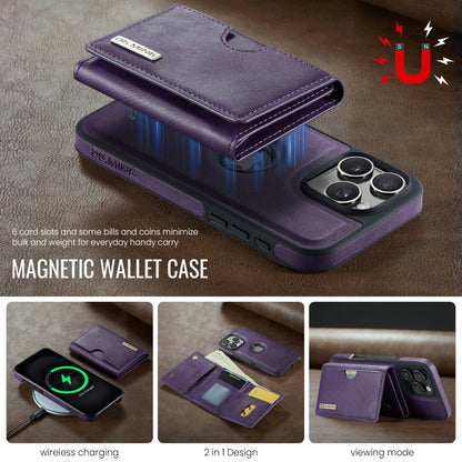 For iPhone 16 Pro Max DG.MING M6 Series RFID Tri-fold Card Bag Removable Leather Phone Case(Purple) - iPhone 16 Pro Max Cases by DG.MING | Online Shopping South Africa | PMC Jewellery | Buy Now Pay Later Mobicred