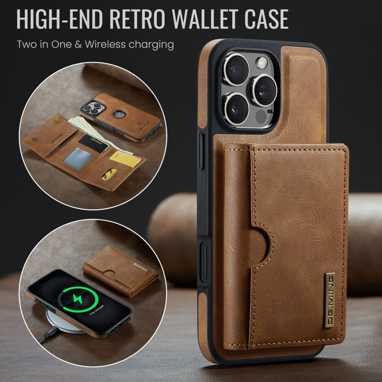 For iPhone 16 Pro DG.MING M6 Series RFID Tri-fold Card Bag Removable Leather Phone Case(Brown) - iPhone 16 Pro Cases by DG.MING | Online Shopping South Africa | PMC Jewellery | Buy Now Pay Later Mobicred