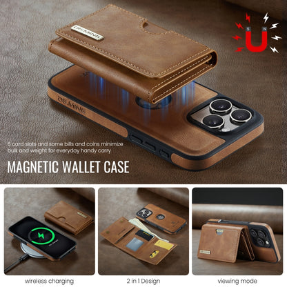 For iPhone 16 Pro DG.MING M6 Series RFID Tri-fold Card Bag Removable Leather Phone Case(Brown) - iPhone 16 Pro Cases by DG.MING | Online Shopping South Africa | PMC Jewellery | Buy Now Pay Later Mobicred